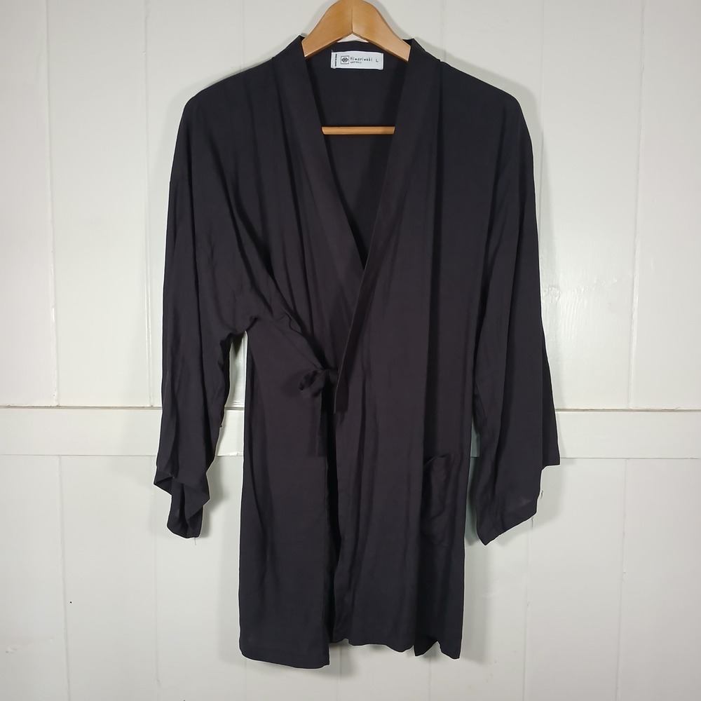 Himoriwabi Wrap Cardigan Robe Adult L Black Made in Japan Kimono Style Noragi